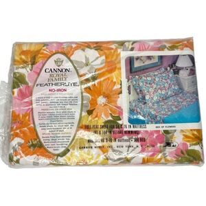 Vintage Canon Royal Family Featherlite Full Flat Sheet Mod‎ Floral Print 70s